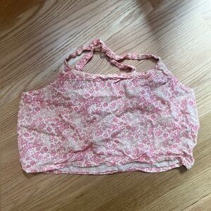 Mollusk Surf Shop Pink Floral Halter Crop Top